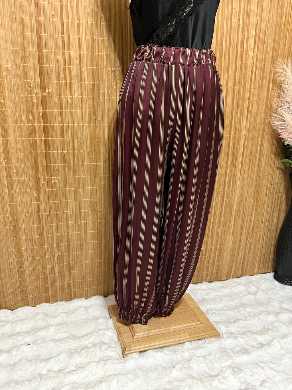 Pantalón bombacho satinado de Rayas verticales mujer