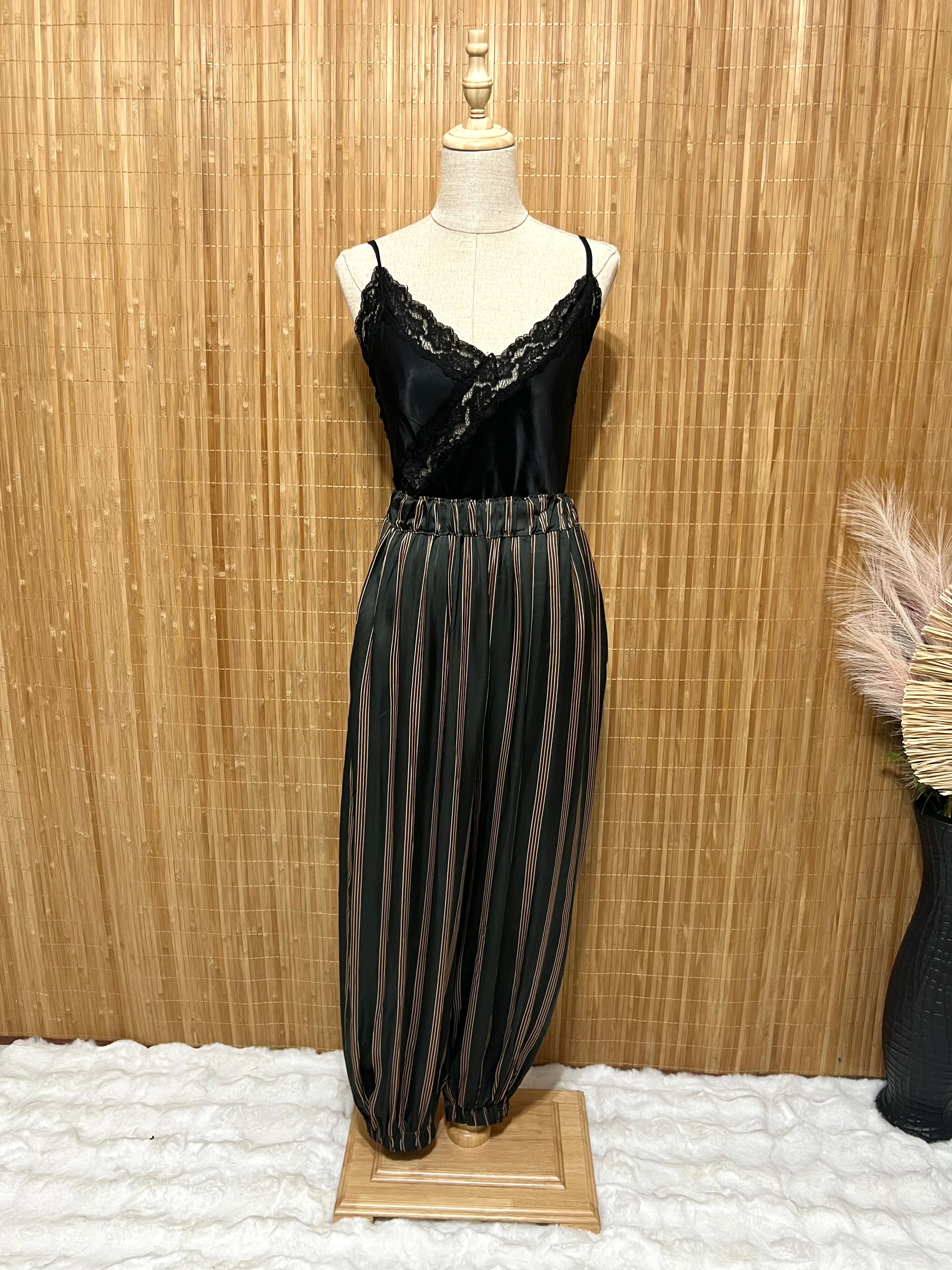 Pantalón bombacho satinado de Rayas verticales mujer