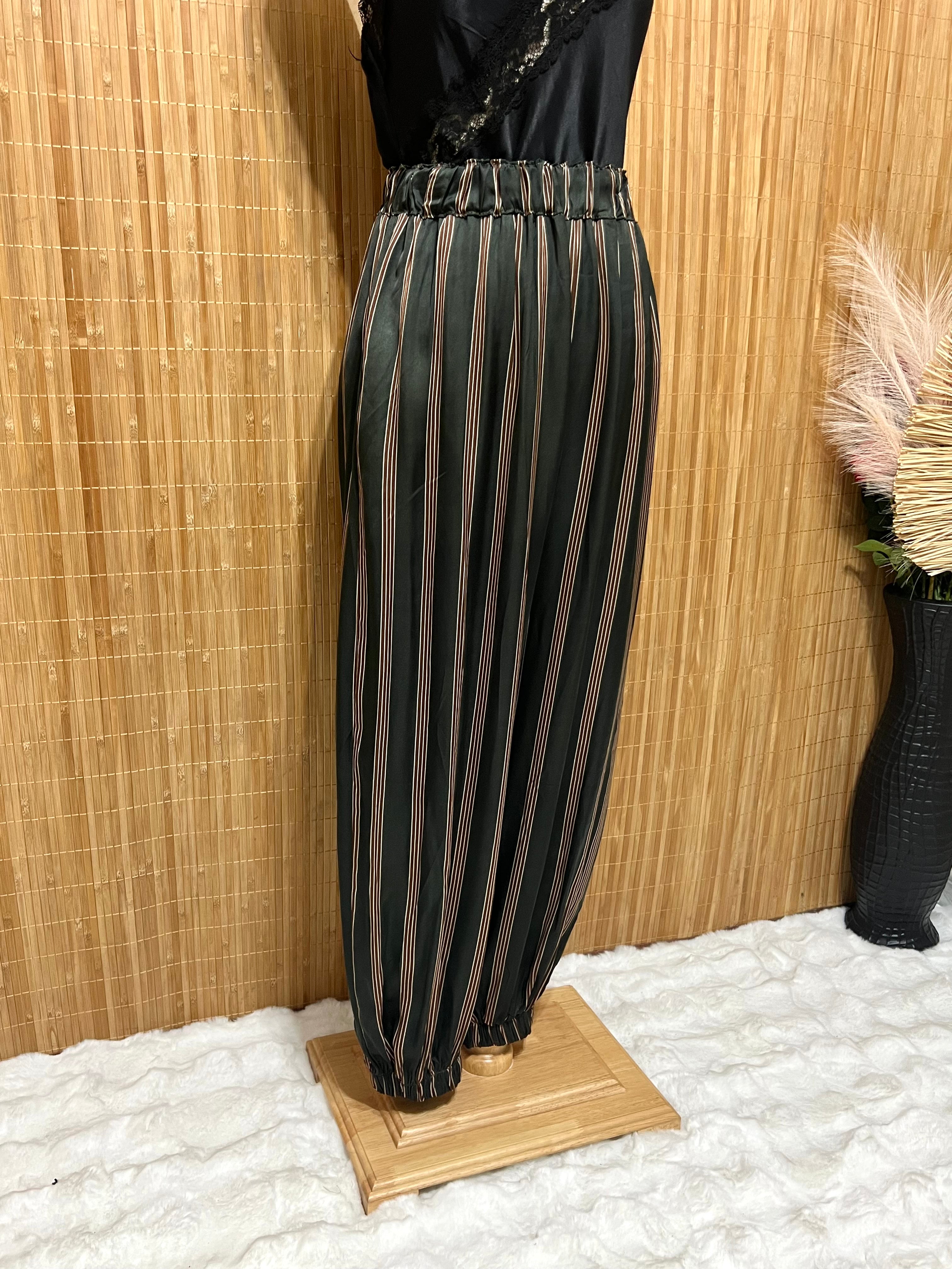 Pantalón bombacho satinado de Rayas verticales mujer