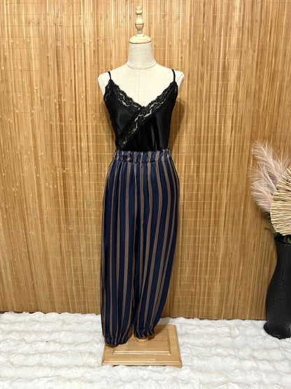 Pantalón bombacho satinado de Rayas verticales mujer