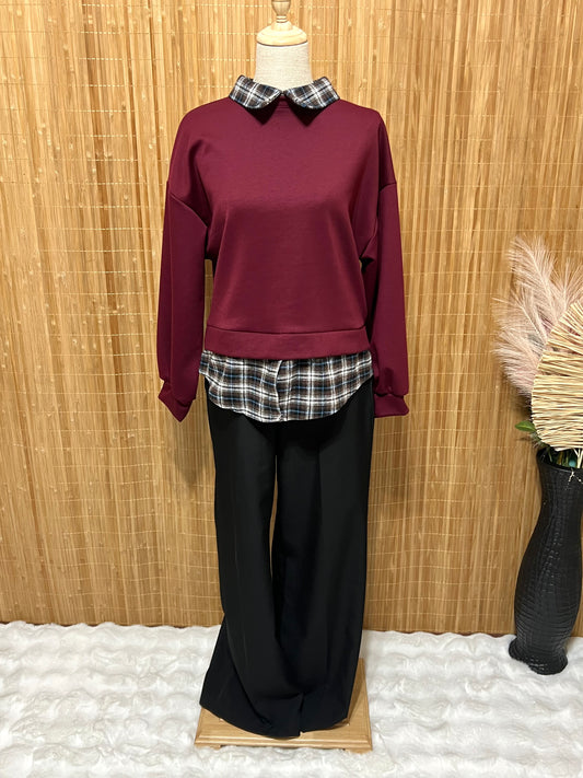 Sudadera con camisa falsa de cuadros tartán – Sudadera Cálida y Elegante