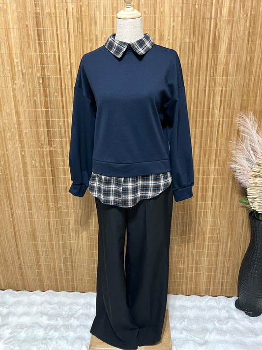 Sudadera con camisa falsa de cuadros tartán – Sudadera Cálida y Elegante