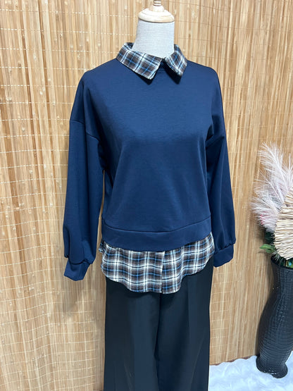 Sudadera con camisa falsa de cuadros tartán – Sudadera Cálida y Elegante