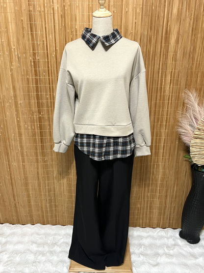 Sudadera con camisa falsa de cuadros tartán – Sudadera Cálida y Elegante