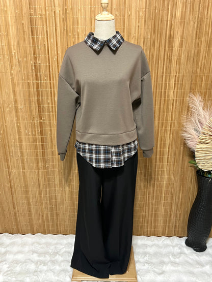 Sudadera con camisa falsa de cuadros tartán – Sudadera Cálida y Elegante