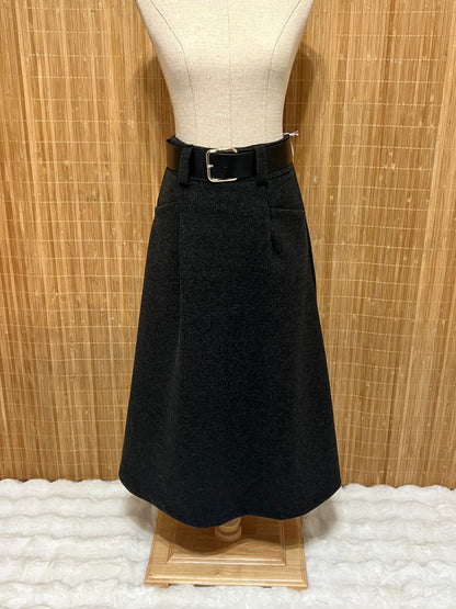 Falda de Paño Lisa con Cinturón para Mujer - Temporada de Invierno