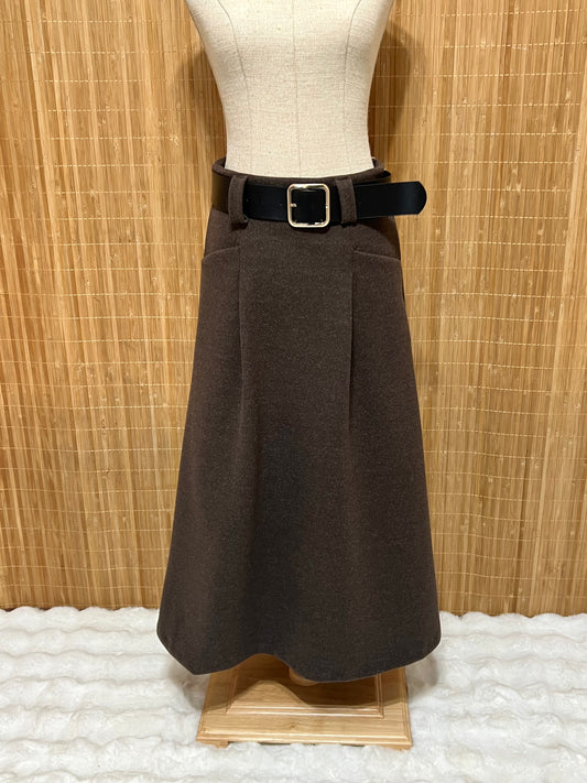 Falda de Paño Lisa con Cinturón para Mujer - Temporada de Invierno