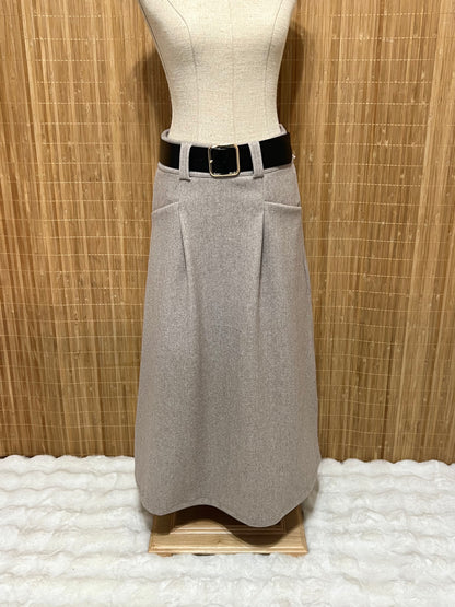 Falda de Paño Lisa con Cinturón para Mujer - Temporada de Invierno