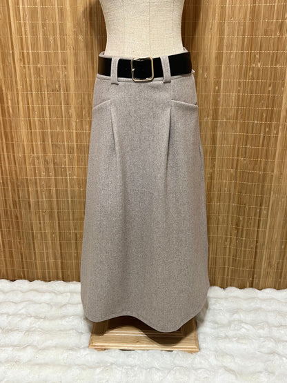 Falda de Paño Lisa con Cinturón para Mujer - Temporada de Invierno