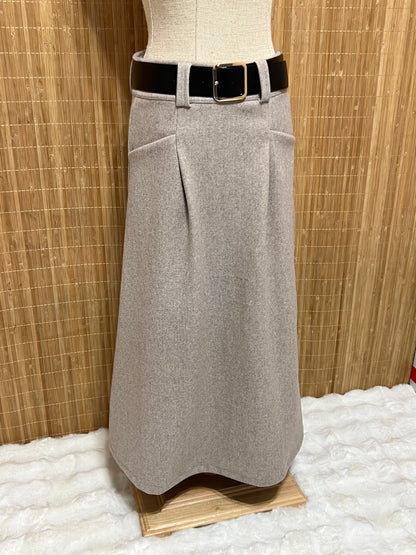 Falda de Paño Lisa con Cinturón para Mujer - Temporada de Invierno