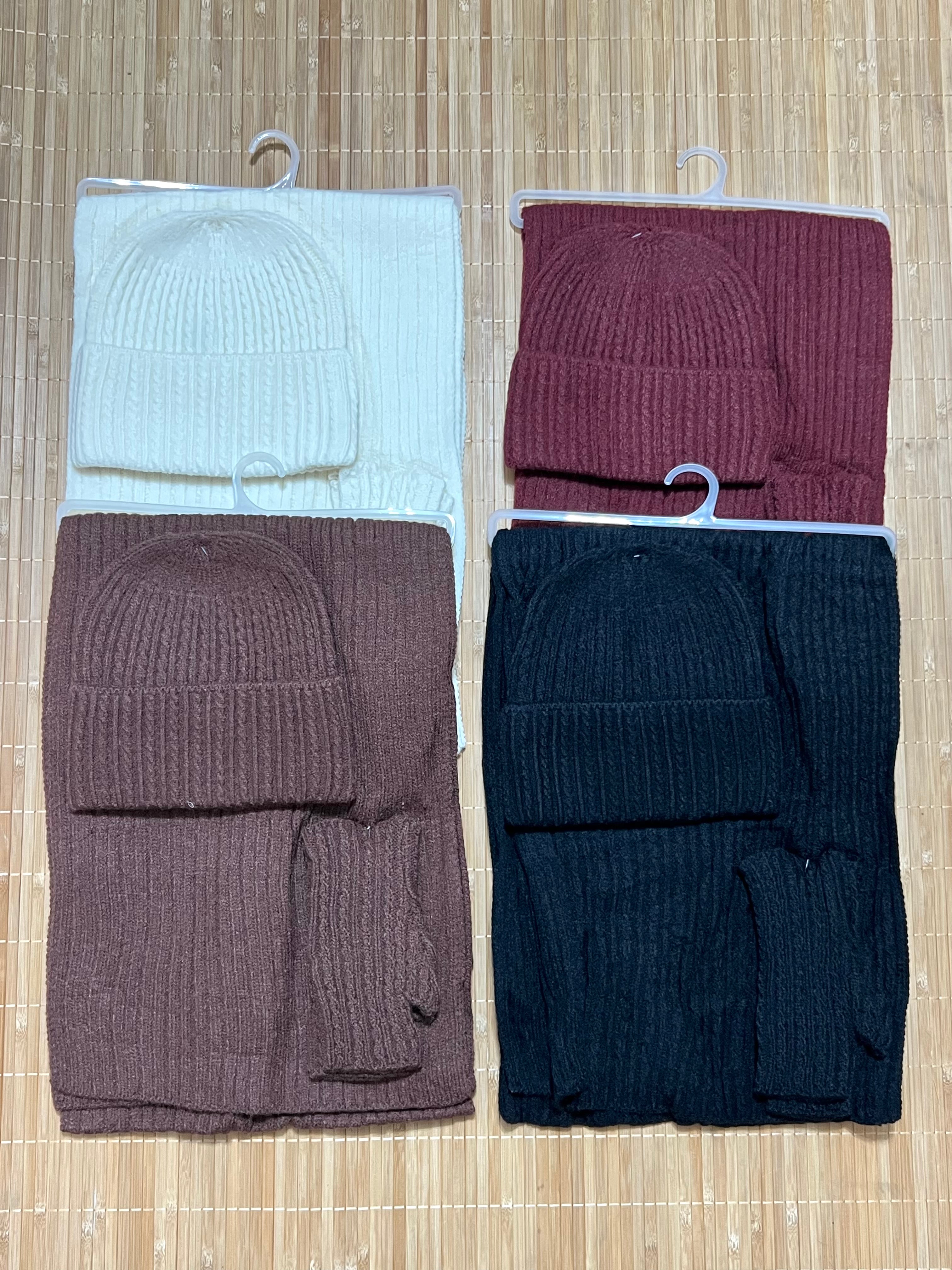 Conjunto de 3 piezas de punto: bufanda, gorro y mitones para mujer | Temporada invierno