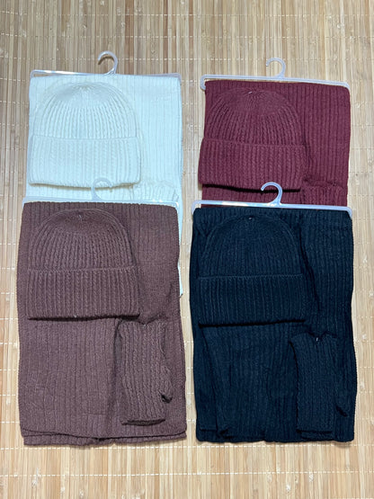 Conjunto de 3 piezas de punto: bufanda, gorro y mitones para mujer | Temporada invierno