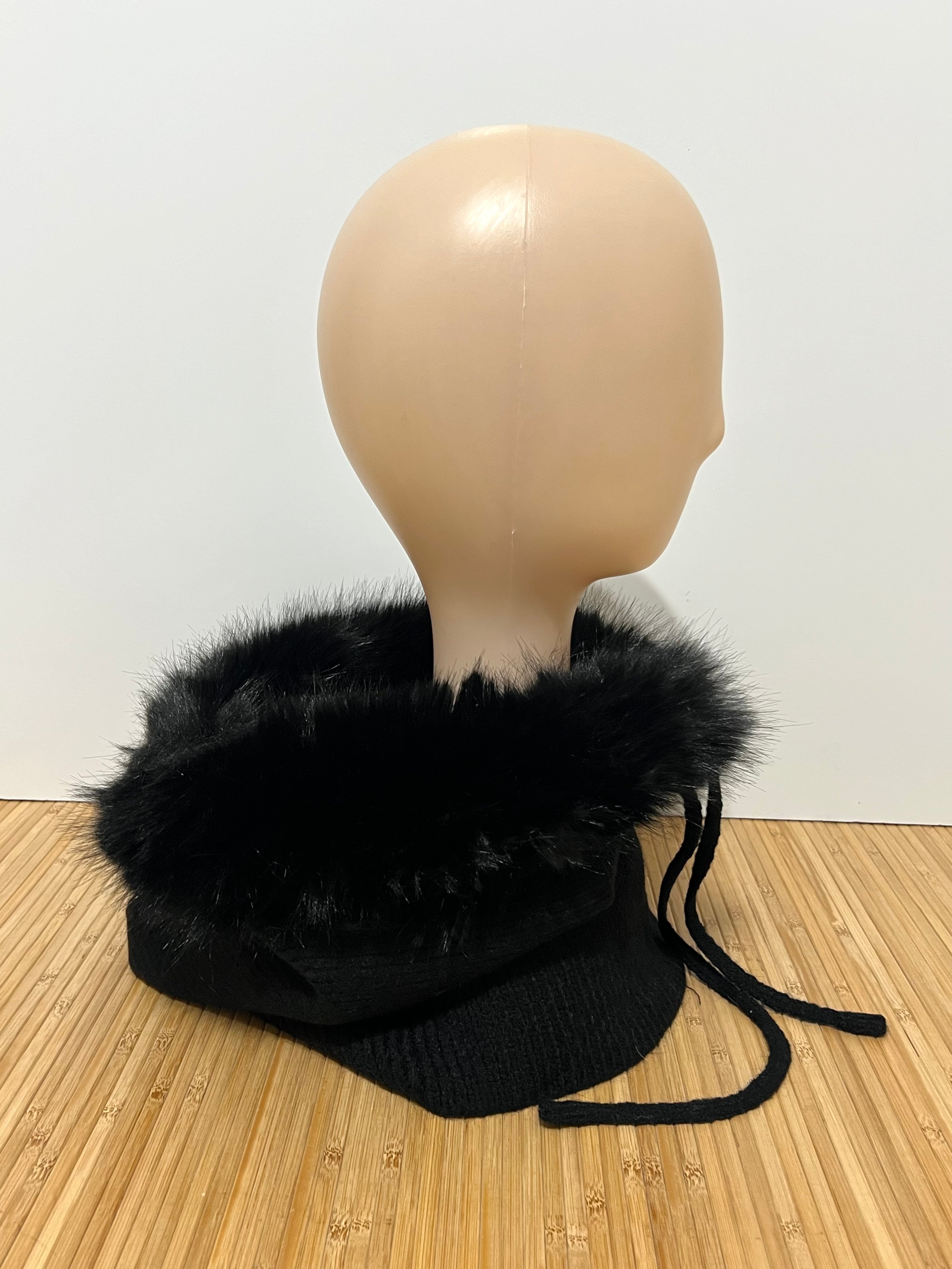 Balaclava de malha com pelo no capuz para mulher | Elegante e suave