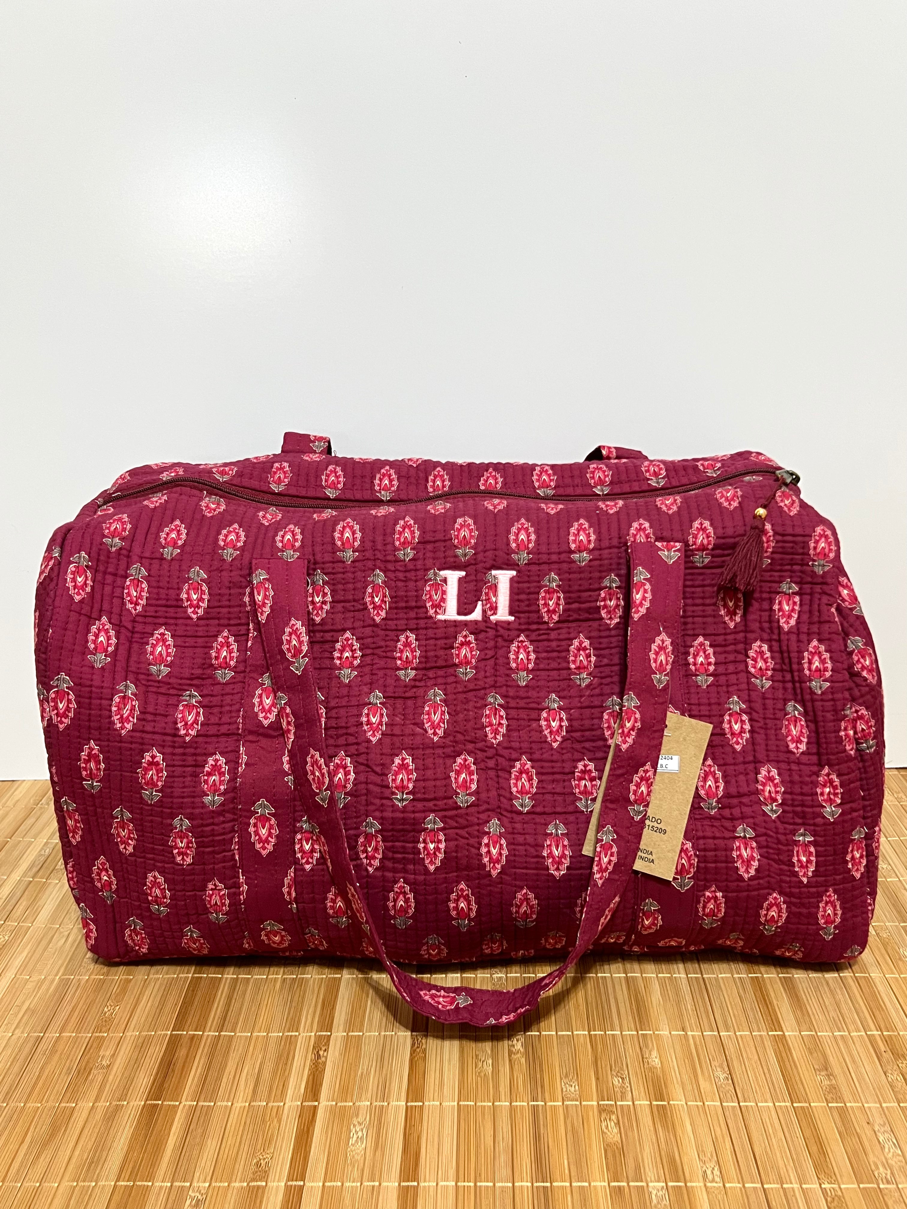 Personalisierte Reisetasche aus bedruckter Baumwolle mit Initialen – 40 × 30 × 20 cm