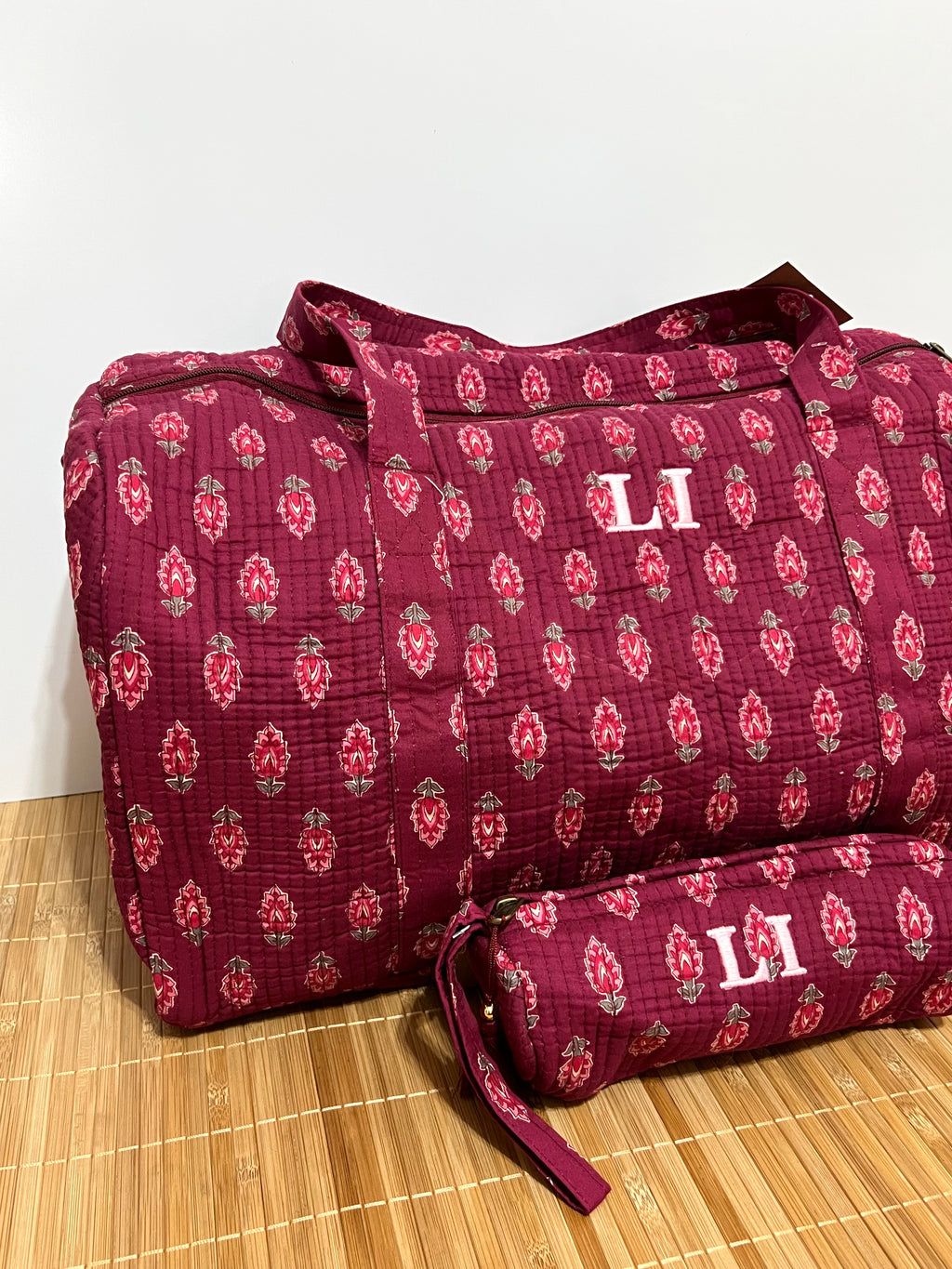 Personalisierte Reisetasche aus bedruckter Baumwolle mit Initialen – 40 × 30 × 20 cm