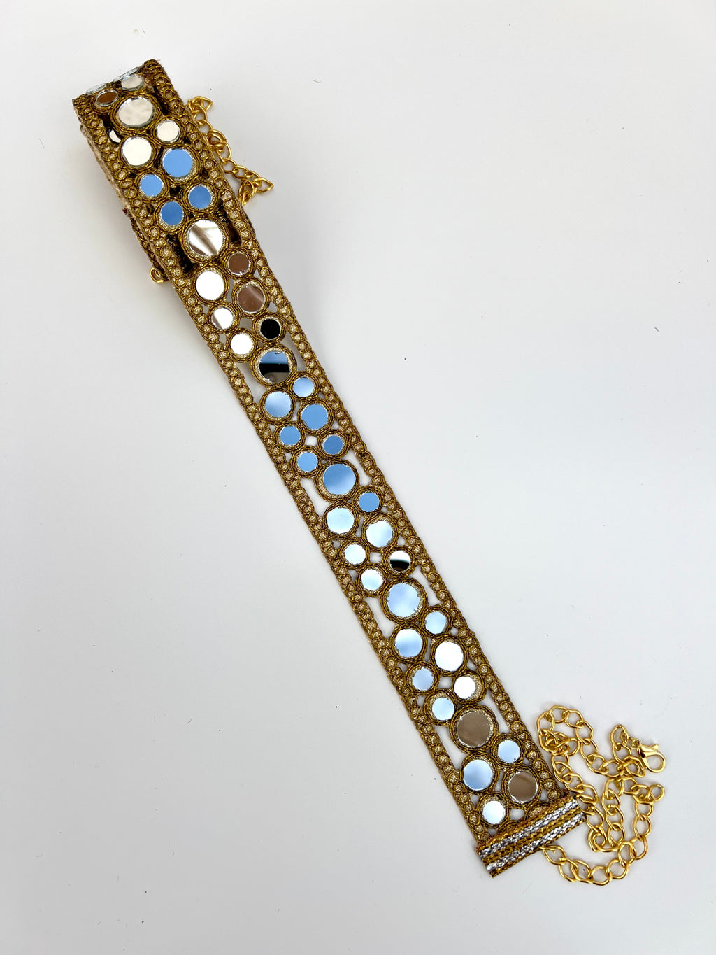 Cinto espelhado Dourado e Prateado feminino com corrente ajustável