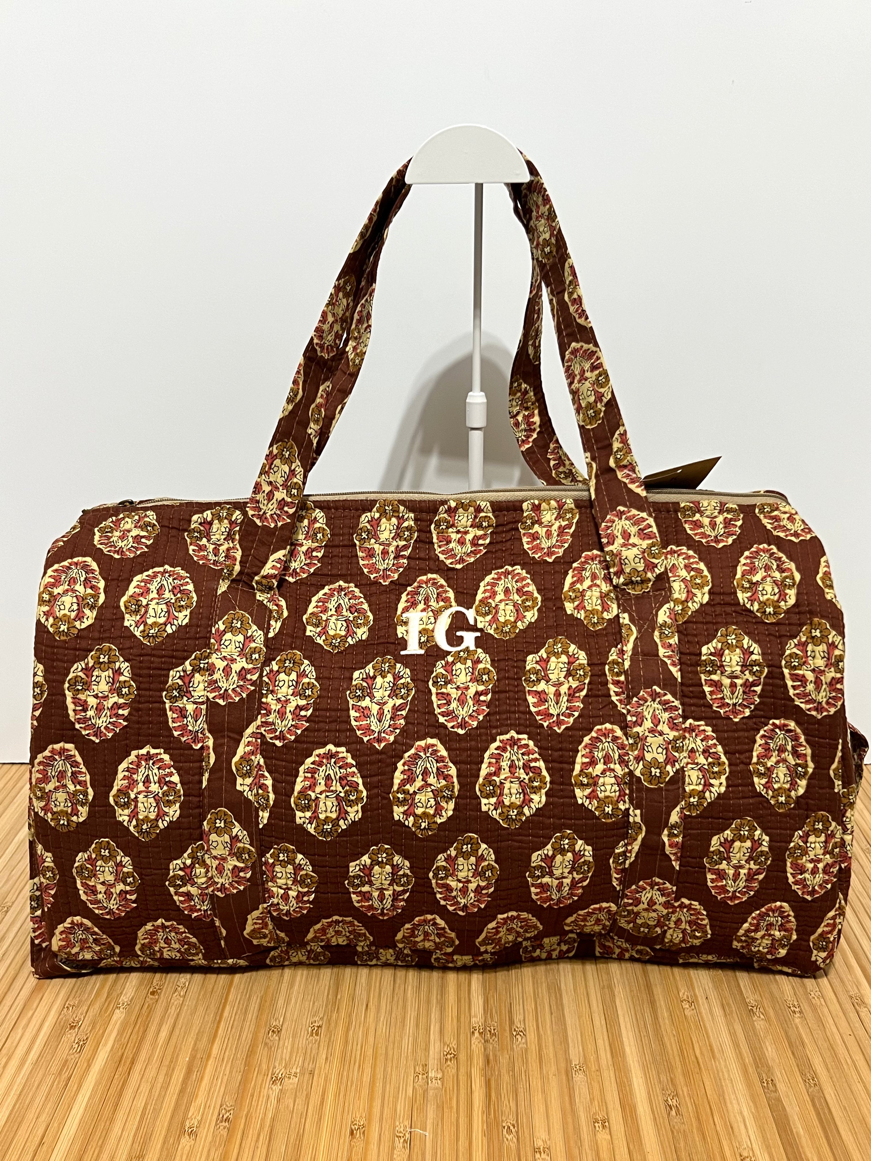 Personalisierte Reisetasche aus bedruckter Baumwolle mit Initialen – 40 × 30 × 20 cm