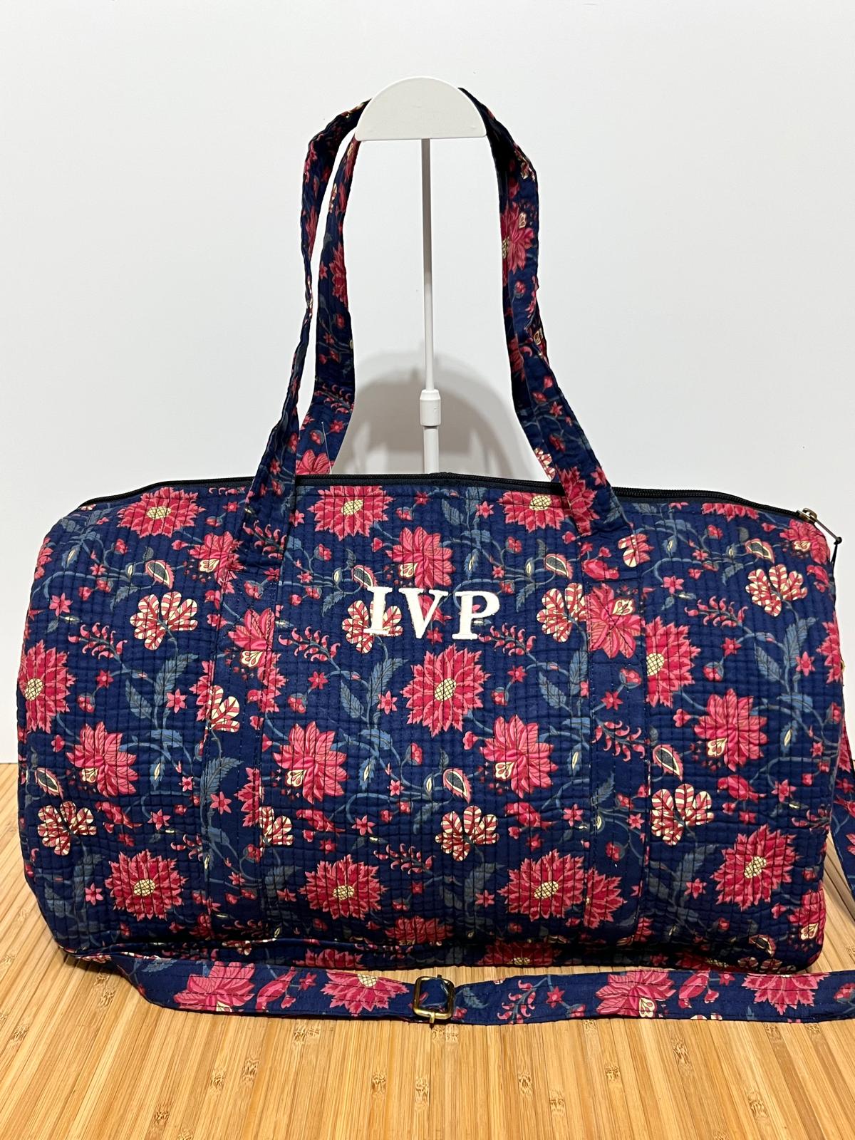 Bolso de viaje estampado de algodón personalizado iniciales – 40 × 30 × 20 cm
