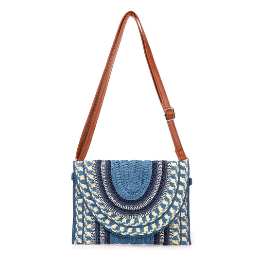 Bandolera de paja con estampado | Bolso de Playa Tejido Hecho a Mano