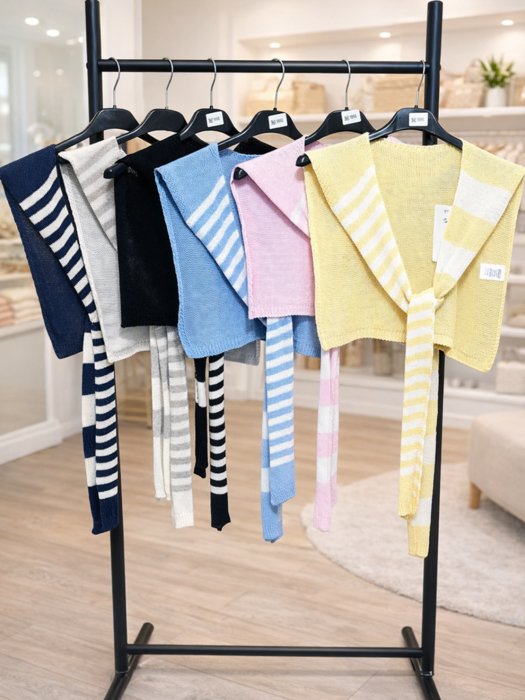 Chal de Punto con Rayas Anudado al Cuello – Capa Tipo Sobrejersey para Mujer