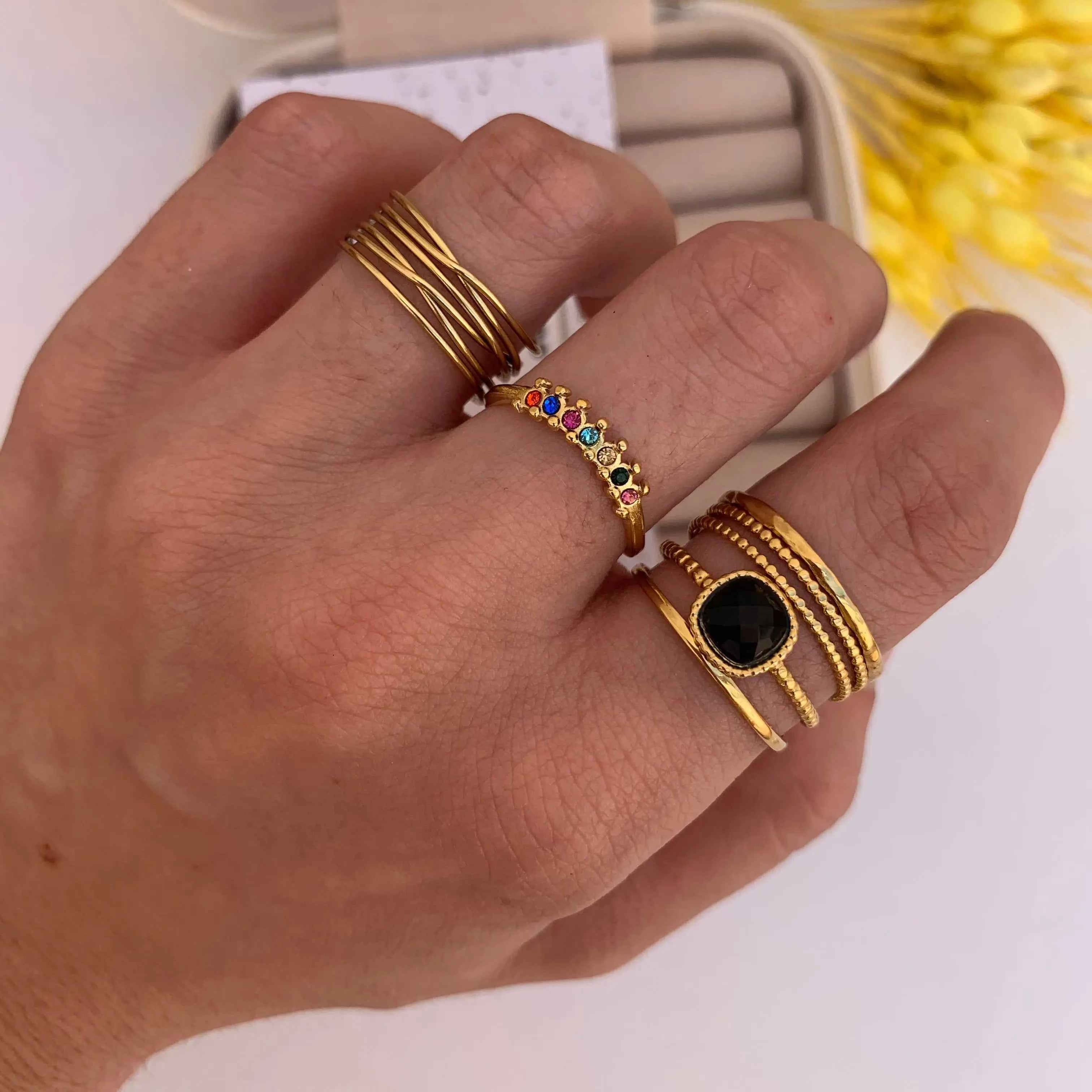 Anillo Piedras Colores Baño de Oro - MINNI MOON-Lepetitemarie-Singularu-PDPAOLA-Luamarta