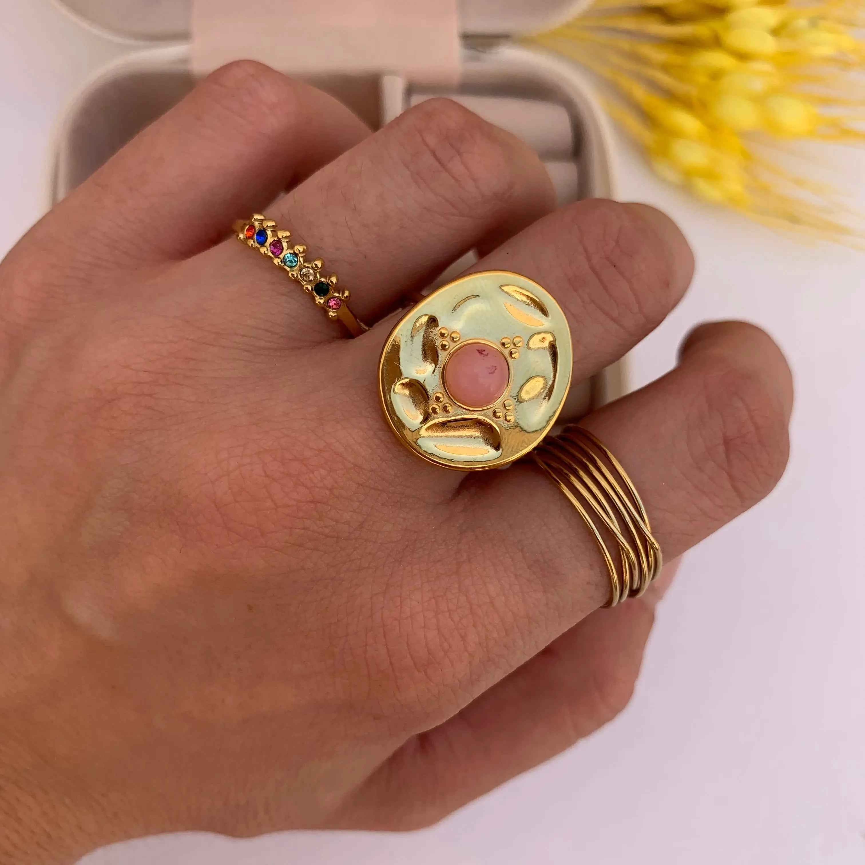 Anillo Piedras Colores Baño de Oro - MINNI MOON-Lepetitemarie-Singularu-PDPAOLA-Luamarta